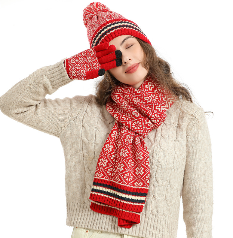 Вязаный шарф WoolWarm Hat Шарф Перчатки 3 шт. Наборы для женщин